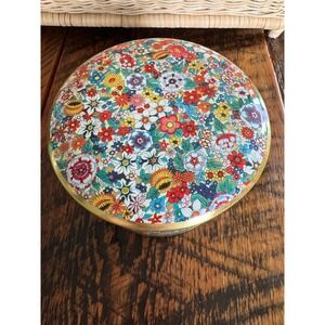 Vintage Daher Floral Tin Container Made in England Trinket Box